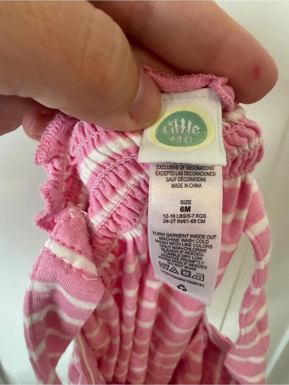 Little Me Pink and White Striped Smocked Baby One-Piece